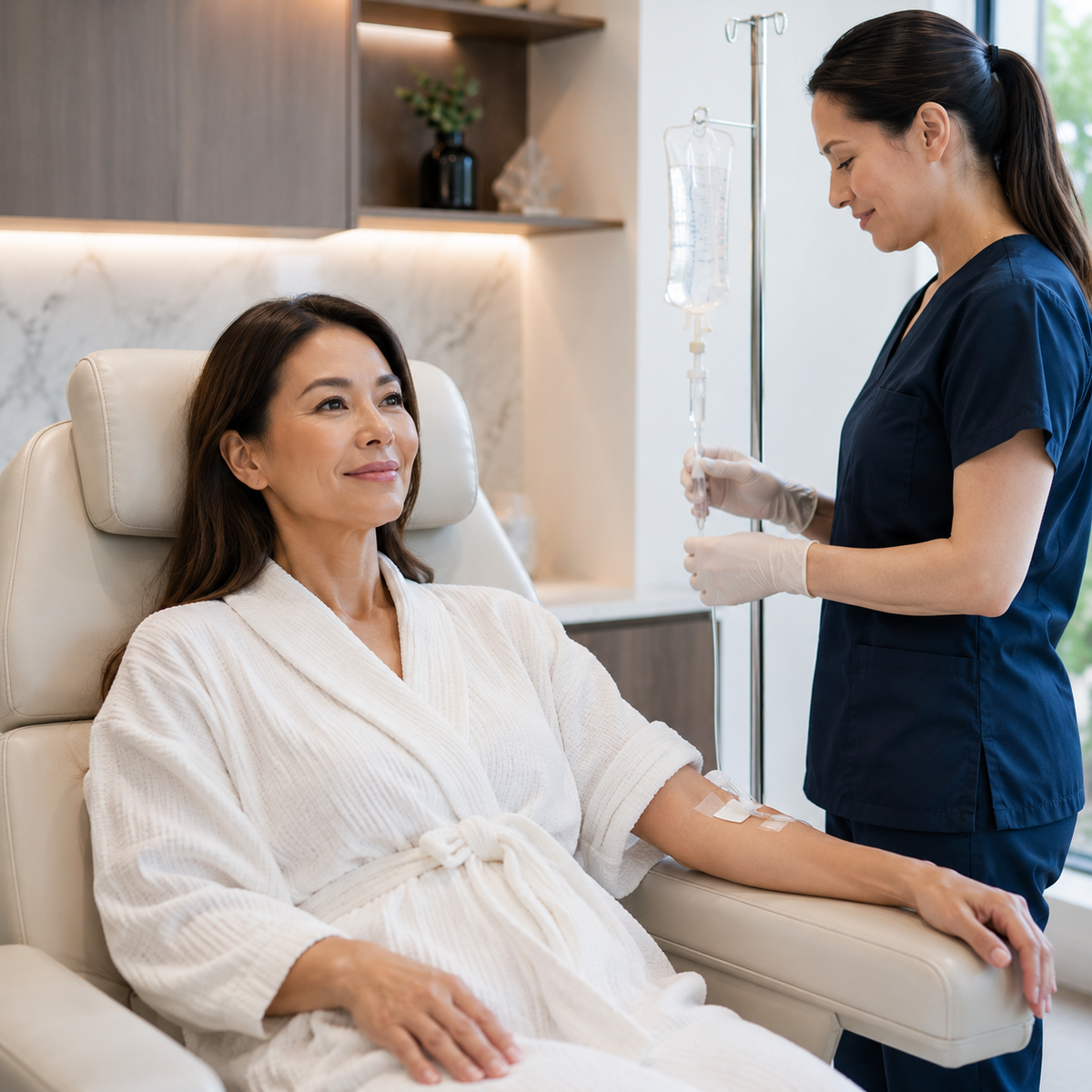 A guest receiving care during an Omni Immune Boost IV Session.